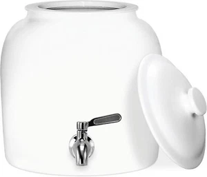 Porcelain Ceramic Crock Water Dispenser, Stainless Steel Faucet, Valve and Lid - Picture 1 of 5