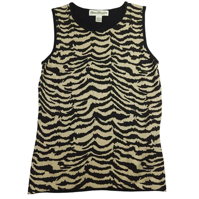 Norm Thompson 女式毛衣上衣 S 码动物老虎印花无袖针织复古 — 第 1/4 张图片