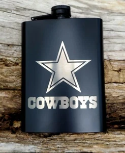 NFL DALLAS COWBOYS "America's Team" Black Stainless Hip Flask 8 oz. - Picture 1 of 4