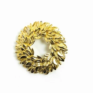Vintage Eukalyptus Kranz Brosche goldfarben Metall Mid Century #105 - Bild 1 von 4
