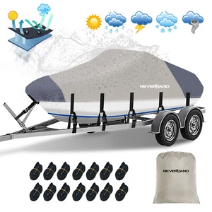Bootspersenning Bootsabdeckung Bootsplane V-Rumpf Wasserdicht für 14-16 FT Grau - Bild 1 von 12