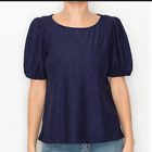 W5 Concepts Women’s Blouse Navy Size Medium Swiss Dot Puff Sleeves NWT