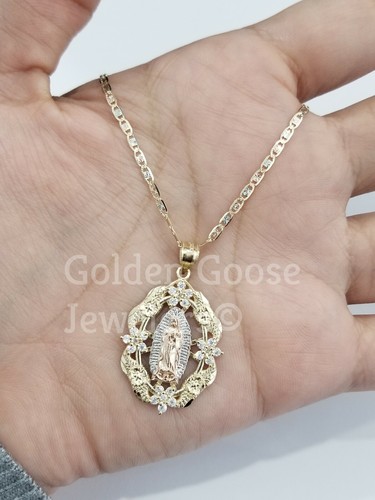 Vendita Ciondolo Charm Valentino 22' Oro Giallo Rosa Bianco 14k Zirconi Vergine Maria Catena