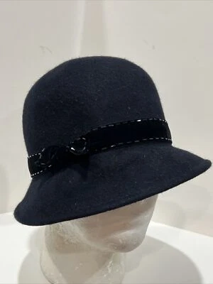 SOMBRERO LIZ CLAIBORNE FIELTRO DE PIEL AZUL BRILLANTE IGLESIA DAMA SOMBRERO Foto 1 de 4