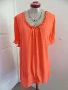 BEME Orange Beaded TOP Size Aus 16 USA 12 NWT Blouse Plus Short Sleeve Soft Girl - Picture 1 of 6