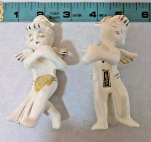 Vintage Angel Candle Huggers Holder 1950’s Japan White & Gold Tone Ships FREE - Picture 1 of 9