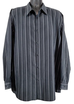 Camisa social masculina Alfani XXL manga longa botão para cima sem bolsos listra cinza 18"35.5" - Imagem 1 de 4