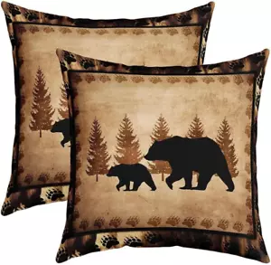 Bear Throw Pillow Covers 22"X22" Set of 2 Soft Wild Animal Cushion Covers for fo - Picture 1 of 6