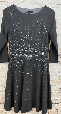Vestido WHBM Casa Blanca Mercado Negro Mujer 4 Ajuste Acampanado Ponte Embellecido 3/4 slv Foto 1 de 4