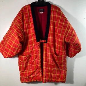 Accappatoio kimono giapponese donna Kume fatto a mano Hanten rosso nero OS - Foto 1 di 12
