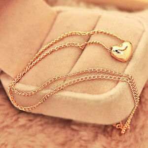 Gold Plated Heart Pendant Bib statement Chain Necklace Fashion Women Jewelry