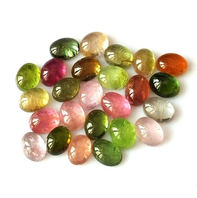 6X8 mm Oval Tourmaline Cabochon Natural Multi Color Wholesale Gemstone 25 Pieces - Image 1 of 4