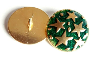 1 Jewellery Button Metal Gold/Patent Green Stars Gomb Nasture Botón Düğme Guzik - Image 1 of 2