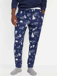 Nuevo con etiquetas Antiguo Azul Marino Invierno Madera Cabina de Nieve Franela Jogger Pijama Pantalones Dormir Hombres L XL - Imagen 1 de 3
