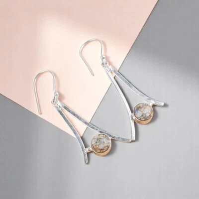 Ethiopian Opal Copper Turquoise Stone 925 Solid Silver Earrings Handmade Jewelry - Image 1 of 4