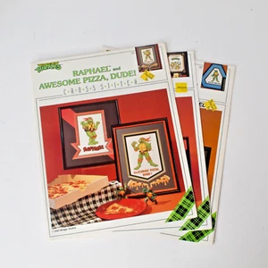Vintage 1990 TMNT Teenage Mutant Ninja Turtles Cross Stitch Patterns Lot of 3 - Picture 1 of 8