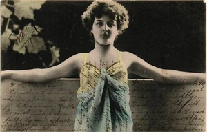Frau um 1900 romantische Postkarte Glamour Vintage (P454) - Bild 1 von 2