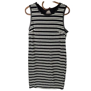 Eight Sixty Bodycon Dress Lrg Black Eyelet White Striped Sleeveless Keyhole Back - Picture 1 of 15
