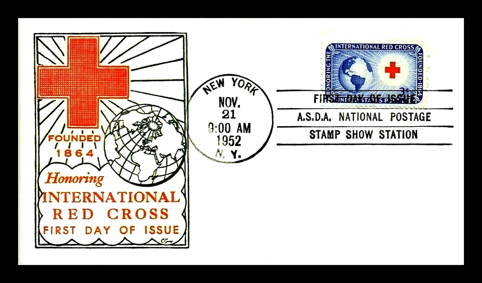 1016 3c Stamp (1952) INTERNATIONAL RED CROSS THERMOGRAPH FDC By C. George  - Image 1 of 1