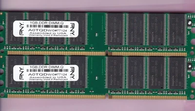 2GB 2x1GB PC-3200 PNY BRAND DDR-400 RAM MEMORY KIT A0TQD HYNIX CHIPS DDR1 PC3200 - Image 1 of 4