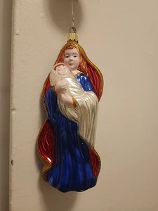 Vintage europäischer Stil Glas Weihnachtsschmuck Maria Jesuskind groß 7" KMart - Bild 1 von 5