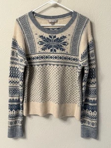 J.Crew Fair Isle Snowflake Crew Neck Sweater 2022 Size M Wool Alpaca - Picture 1 of 11