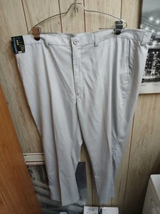 Men's Roundtree & Yorke Performance Classic Fit FLAT Front Khaki 48x30 Pants - Picture 1 of 7