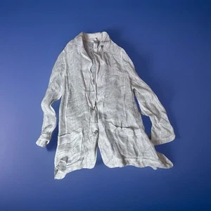 Eileen Fisher Open Weave Linen Gauze Button Front Lightweight Cardigan Large - Picture 1 of 6