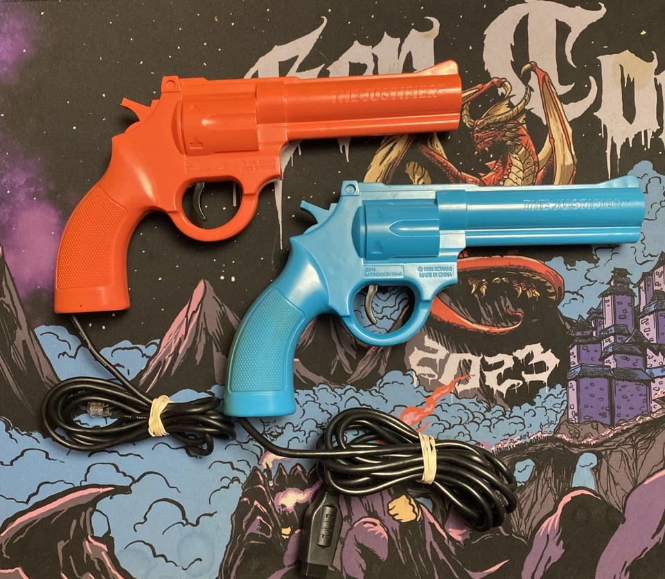 Lethal Enforcers Blue & Pink Gun Controllers Justifier for Sega Genesis TESTED - Image 1 of 4