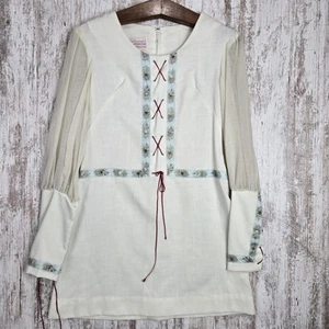 Vintage 70er Jahre Prairie Hippie Shirt Gr. Medium Boho Festival Woodstock bestickt - Bild 1 von 19