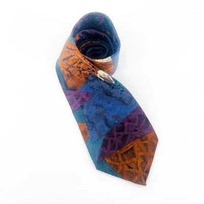Corbata de seda vintage Oscar de la Renta hecha en EE. UU. geométrica abstracta multicolor años 90 Foto 1 de 4