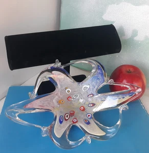 Vintage ~ Vetro artistico di Murano ~ Ciotola stella marina piatto caramelle soffiato a mano 9" con Millefiori BELLO - Foto 1 di 16