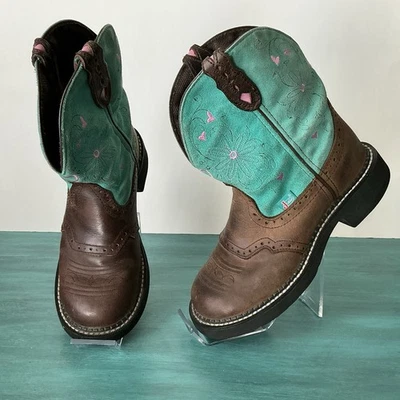 Justin Gypsy Lily Botas Occidentales Talla 6.5 Cuero Marrón Azul Gamuza Vaquera Comodidad Foto 1 de 4