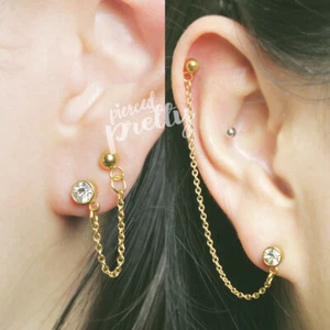 Rund CZ Gold Ketten Ohrring Helix ToLappen Kette Ohrring Knorpel Schmuck 1tlg. - Bild 1 von 9