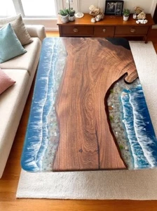36"x24" Custom Epoxy Resin & Walnut Ocean Table - Custom Dining Table Decors - Picture 1 of 9