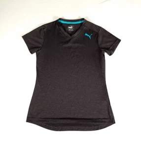 Puma Shirt Adult Small Dark Grey Short Sleeve Logo athletic V Neck Womens - Picture 1 of 12
