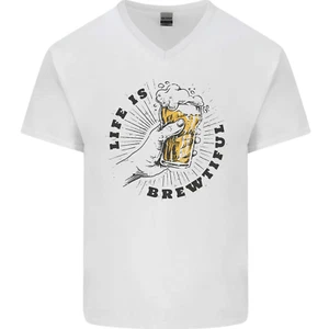 Life is Brewtiful Beer Alcohol Larger Mens V-Neck Cotton T-Shirt - Picture 1 of 27