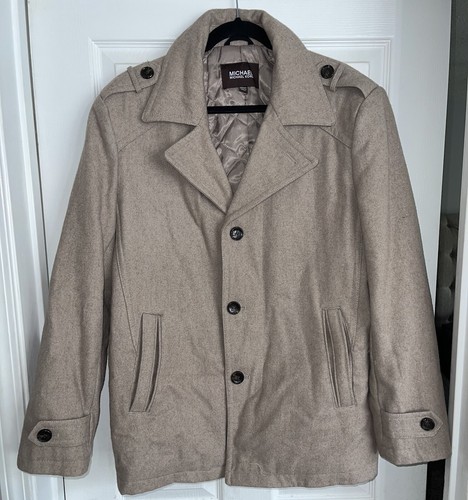 Giacca Michael Kors Uomo Miscela Lana Media Beige Cappotto Campo Outdoor Preppy Uomo