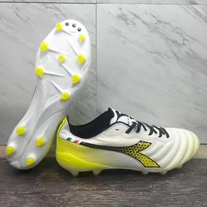 Diadora Brasil Elite Tech GR Italy LPX FG White Yellow Soccer Cleats Men's 9.5 - Picture 1 of 11