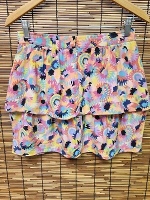 Minifalda Tibi de seda en capas talla 6 brillante colorida floral coral amarillo fucsia Foto 1 de 4