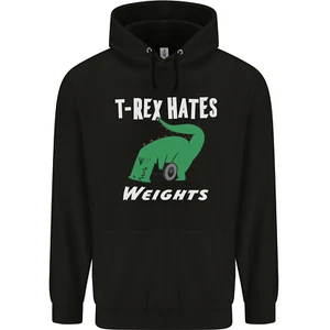 T-Rex Hates Weights Funny Gym Training Top Childrens Kids Hoodie - Picture 1 of 29