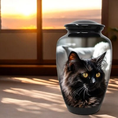 Urna Conmemorativa de Cenizas de Cremación Grande para Hombre y Mujer Adultos con Estampado de Gato Negro Foto 1 de 3