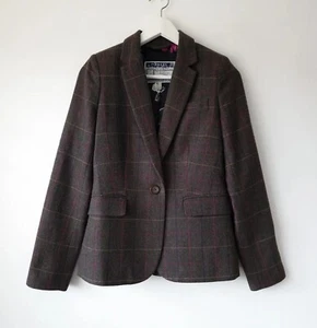 Joules Blazer Jacket Brown Wool Blend Check Tweed Hacking Size 8 - Picture 1 of 9