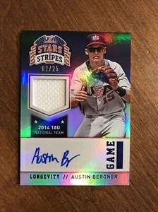 Austin Bergner 2015 USA Stars Sapphire Game Gear Worn Patch Auto #8 Tigers /25 - Picture 1 of 2