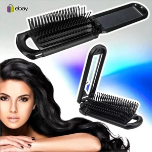 Portable Folding Hair Brush With Mirror Travel Comb Scalp Massage Pocket Size - Picture 1 of 5