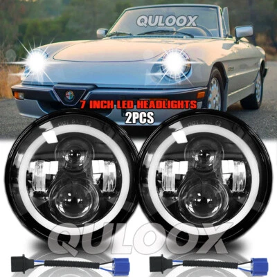 Pair 7 Inch Round LED Headlights Halo DRL Fit Alfa Romeo Spider 1988-1994 DeSoto - Image 1 of 4
