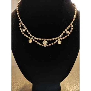 VINTAGE CLEAR RHINESTONE NECKLACE, 15-1/2" L AND MATCHING RHINESTONE EARRINGS - Picture 1 of 12