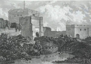 Castillo Cumberland Carlise después de Greig c1831 impresión antigua - Imagen 1 de 2