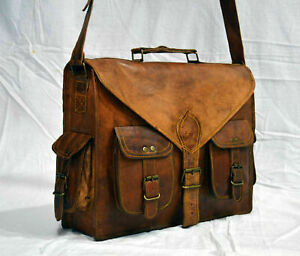 Men's Vintage Leather Laptop Bag Brown Messenger Satchel Briefcase Shoulder Bag