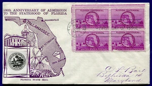 100th Anniversary Admission Statehood Florida First Day Cover Crosby Cachet 1945 - Picture 1 of 2